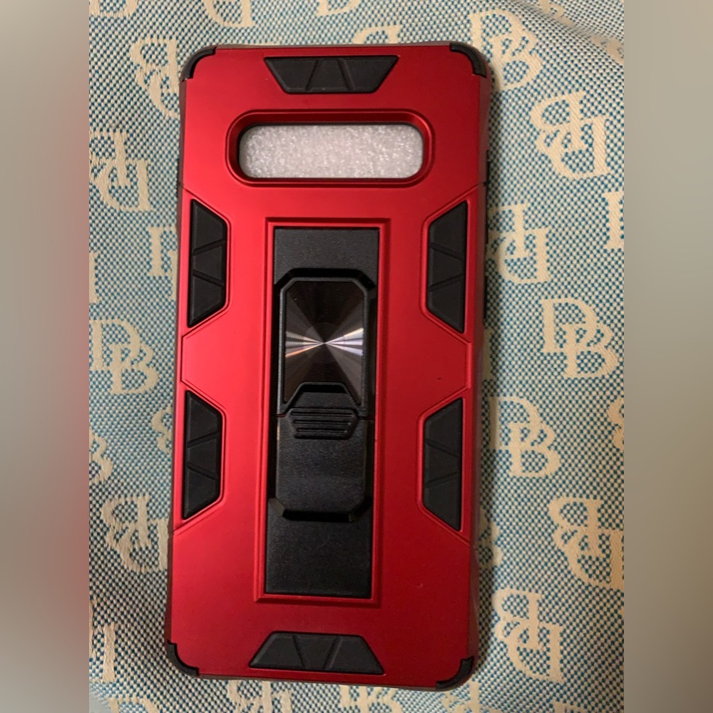 S10 Red Metal Appearance Anti-drop phone case with kickstand